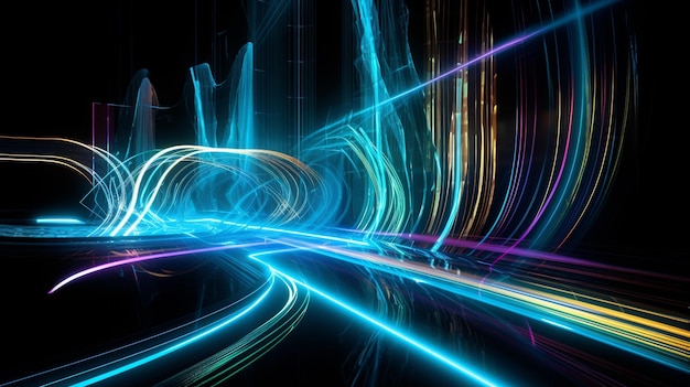 abstract futuristic glowing neon moving high speed wave lines bokeh lights Data transfer concept