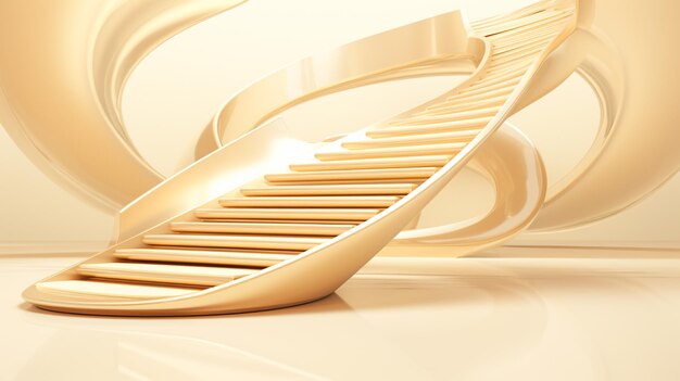 Abstract futuristic gold stairs background future staircases 3d scene with copy space ai generated