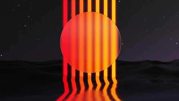 Abstract futuristic gradient neon light background, glowing led\
on ocean water, 3d rendering