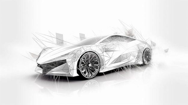 Foto automobile sportiva futuristica astratta ad alta velocità progettazione ai generativa delle linee di forma del logo dell'auto triangoli e stile particellare