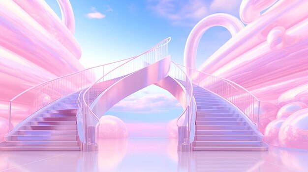 Abstract futuristic holographic stairs background Future staircases 3D scene copy space Ai generated