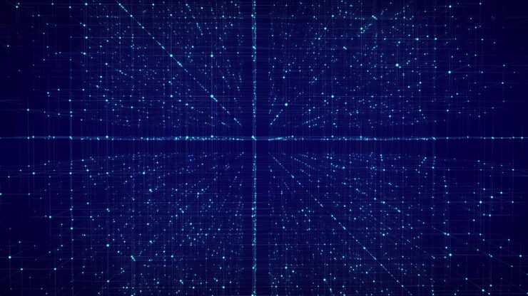 Photo abstract futuristic infinite flow of scientific data network structure of an array of points outer space background big data visualization 3d rendering