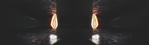Абстрактный футуристический интерьер неоновый туннельный портал современный темный фон неоновые огни подземный переход движение света в темноте scifi фон 3d иллюстрация
