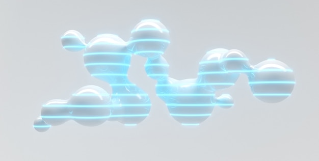 Абстрактный футуристический световой стол для разделения летающих пузырей со светящимися контурами 3D иллюстрации