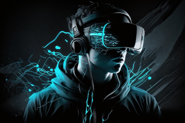 Abstract futuristic man in virtual reality glasses Beautiful illustration picture Generative AI