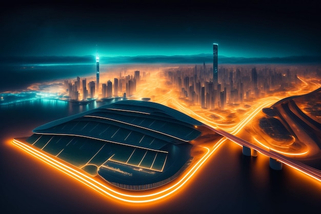 Abstract futuristic map with city night traffic