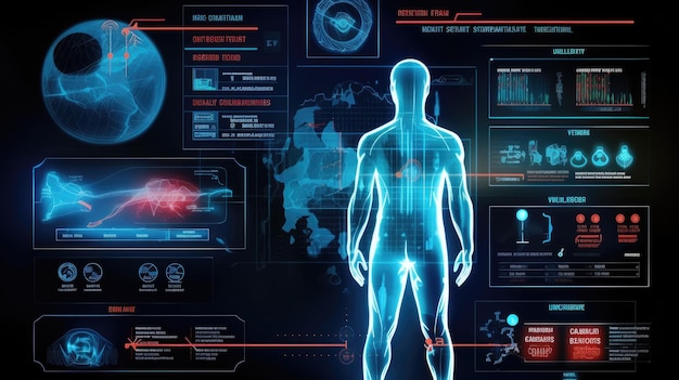 Abstract futuristic medical research with diagnosis hologram