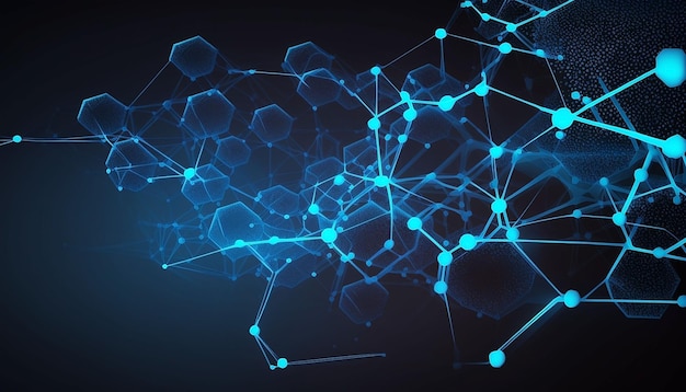 Абстрактная футуристическая технология Molecules с многоугольными формами на темно-синем фоне