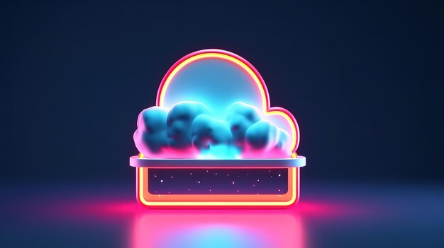 Photo abstract futuristic neon frame with geometric and stormy cloud on night sky