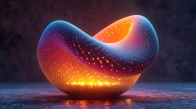 abstract futuristic neon sculpture with colorful lights isolated on dark background