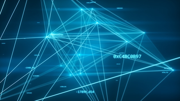 数字と接続の3 d図で抽象的な未来的なネットワーク