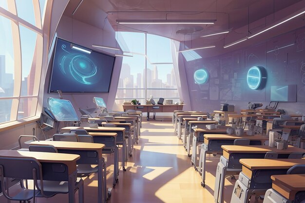 Abstract futuristic school classroom