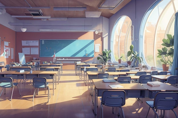 Abstract futuristic school classroom