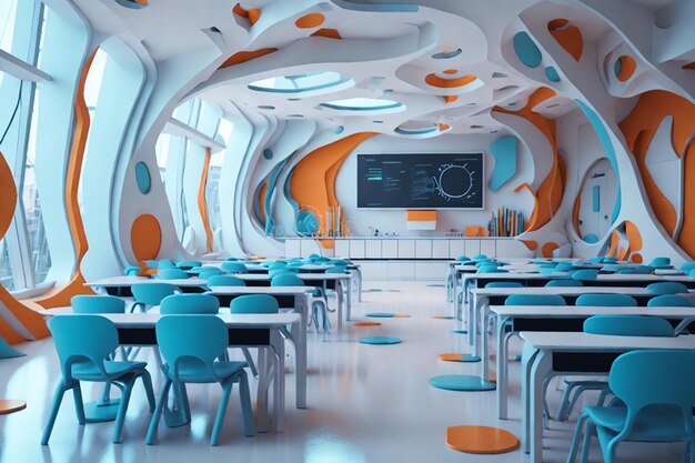 Abstract futuristic school classroom