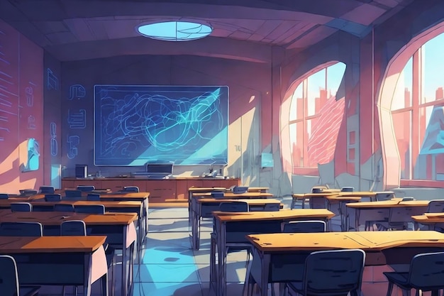 Abstract futuristic school classroom