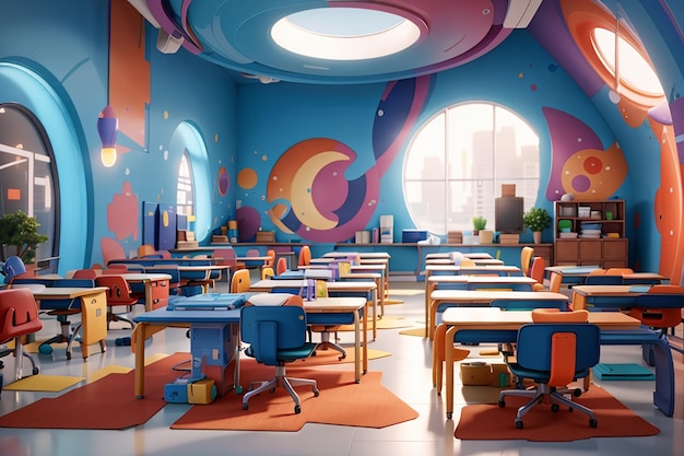 Abstract futuristic school classroom