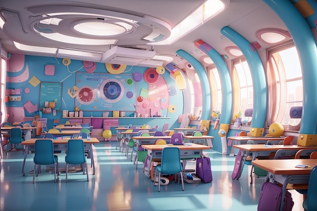 Abstract futuristic school classroom