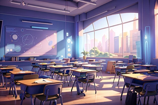 Abstract futuristic school classroom