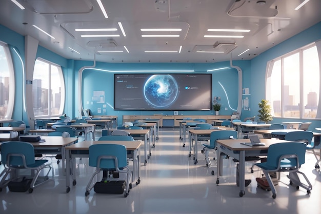 Abstract futuristic school classroom