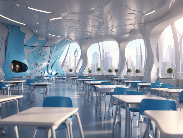 Abstract futuristic school classroom