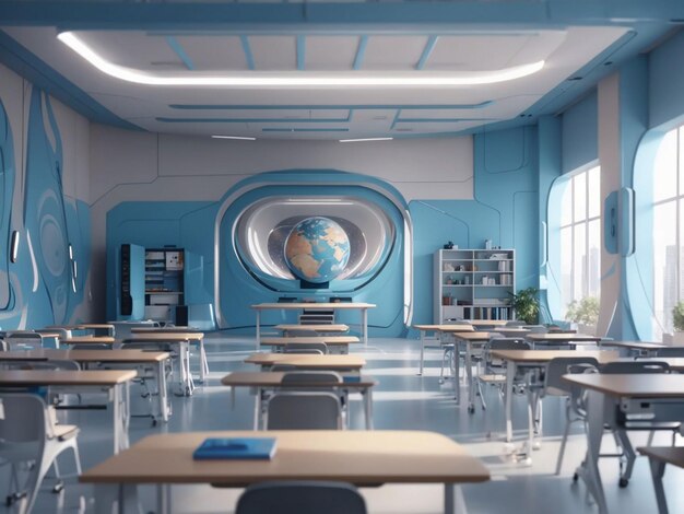 Abstract futuristic school classroom