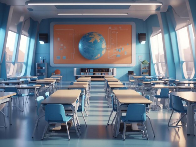 Abstract futuristic school classroom