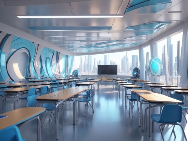 Abstract futuristic school classroom