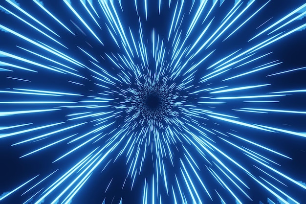 Abstract futuristic Speed lights tunnel time warp traveling in space background 3D rendering