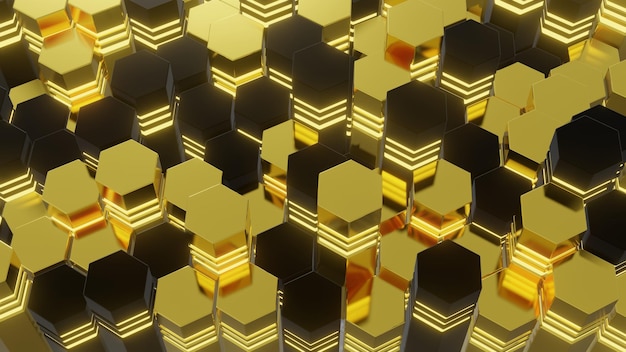 Abstract of futuristic surface hexagon pattern with light rays Modern wallpaper digital design 3d render