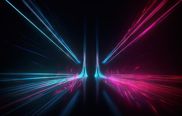 Абстрактная концепция футуристической технологии Neon Hexagon Tunnel современный фон Флуоресцентные ультрафиолетовые светящиеся линии