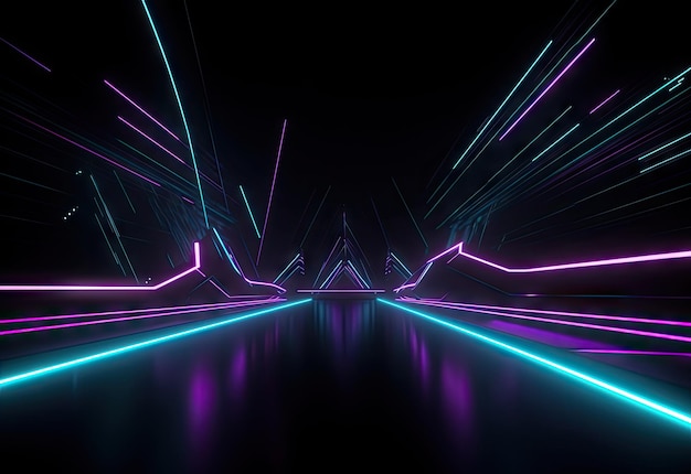 Abstract Futuristic Technology concept Neon Hexagon Tunnel modern background Fluorescent ultraviolet glowing light lines