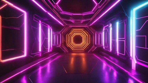 Abstract futuristic technology concept neon hexagon tunnel modern background fluorescent ultraviolet