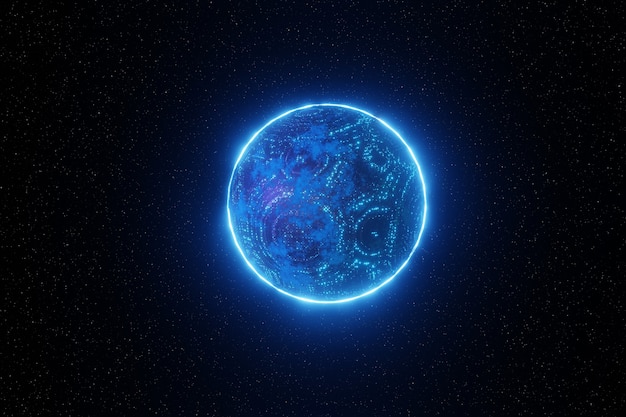Абстрактный футуристический технологический сетевой космический фон планеты 3d-рендеринг