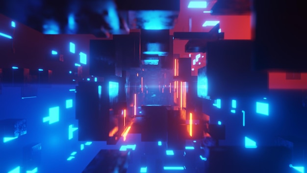 Abstract futuristic tunnel laser cube geometric cyberspace
wormhole cyberpunk background 3d renderingxdxa