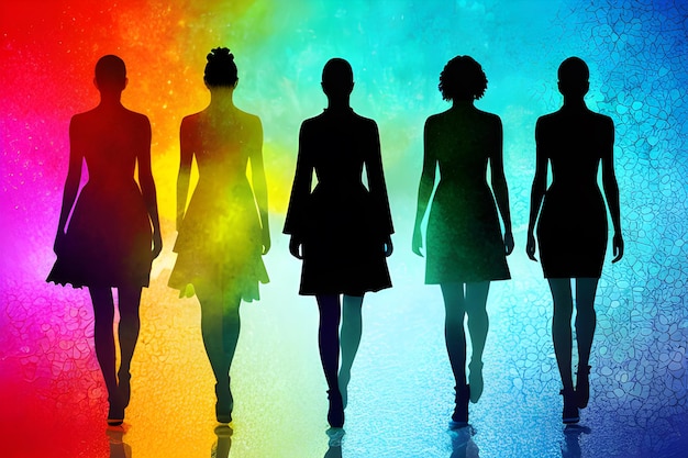 Photo abstract futuristic women silhouettes on a colorful background illustration in risographic style generated by ai