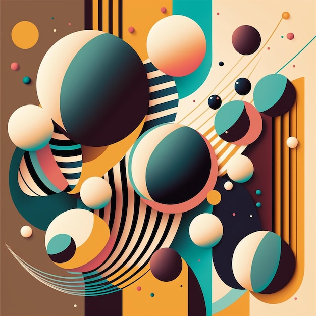 Abstract futuristisch eigentijds modern kosmisch ontwerp in cartoonstijl met bollen strepen en lijnen