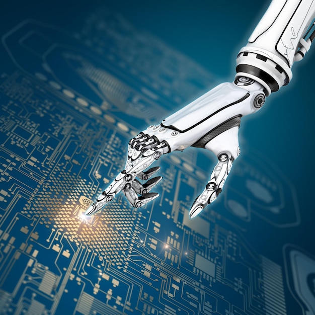 abstract futuristische achtergrond scifi robot handwerk circuit board op virtuele interface