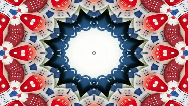 Photo abstract gambling concept symmetric pattern ornamental decorative kaleidoscope movement geometric circle and star shapes