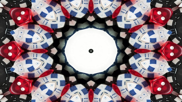 Photo abstract gambling concept symmetric pattern ornamental decorative kaleidoscope movement geometric circle and star shapes