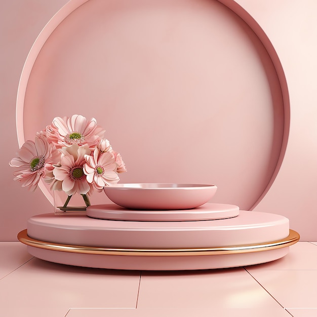 Абстрактный макет сада 3D весенний цветок цветет фон розовый подиум дисплей пьедестал витрина ro
