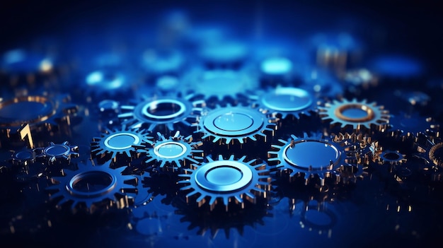 Abstract Gear Wheels in Dark Blue Backdrop Dynamic Mechanism Unveiled Generative AI