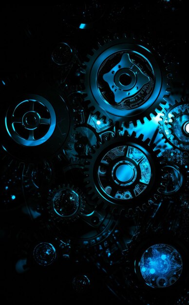 Photo abstract gears and cogs in the dark