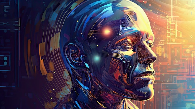 Abstract genius android AI robot machine learning android technology Generative AI