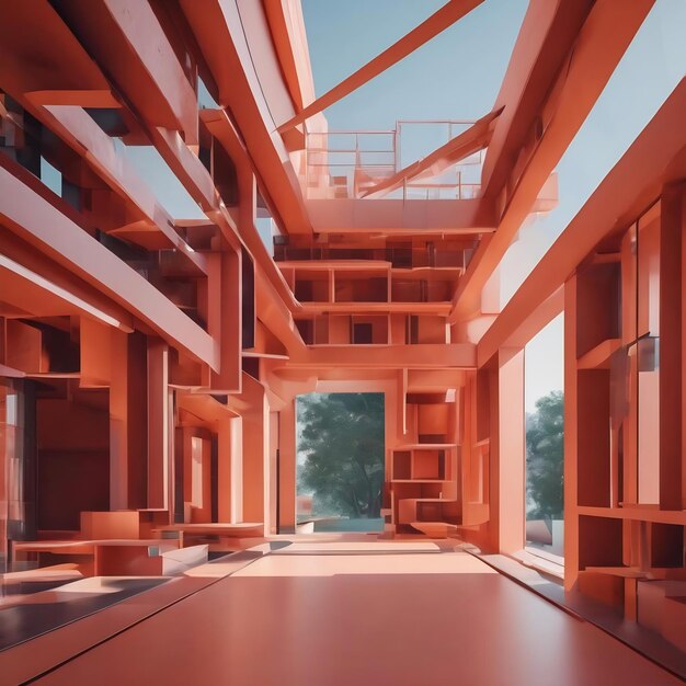 abstract geometric architecture 3d rendering