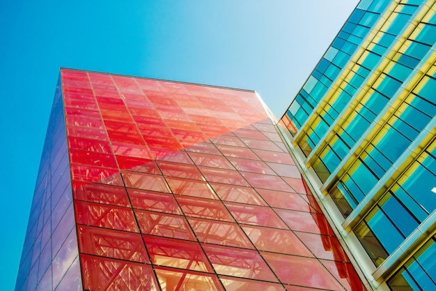 Abstract geometric background Modern glass building Bottom view