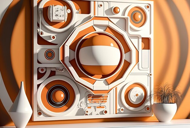 Abstract geometric background scifi artwork product display of white and orange