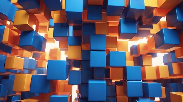 Abstract geometric background with blue 3d flying cubes