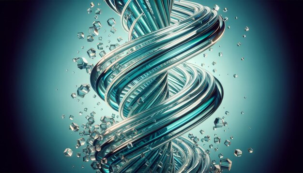 Photo abstract geometric background with glass spiral tubes flow clear fluid with dispersion and refracti