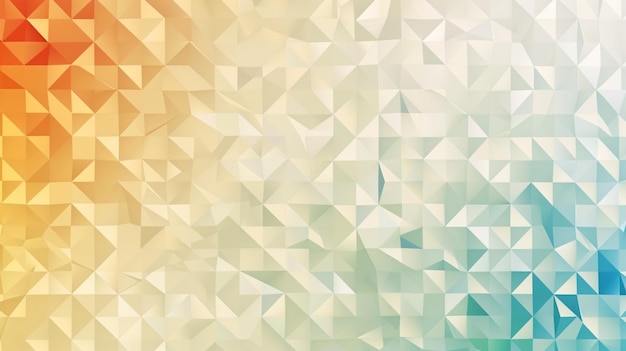 Abstract geometric background with a gradient of orange yellow and blue The background is made up of small triangles that create a faceted effect