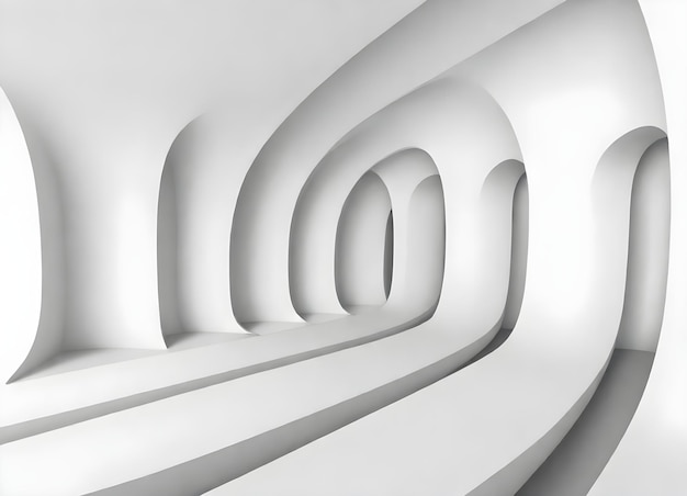 Abstract geometric background with a series of white arches creating a tunnel effect
